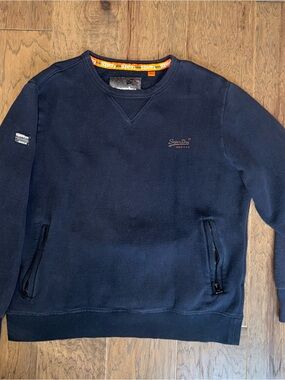 Superdry Men's Navy Crew Sweatshirt with Orange Trim